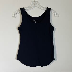 LOFT Navy Blue Scoop Neck/Bottom Sleeveless 100% Cotton Tank Top Size Medium